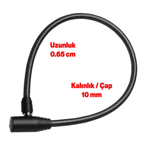 Bisiklet Kilidi 65 cm Çelik Halat Zincir Kilit Çap 10 mm Ø  Hırsız Önleme Güvenlik 1 Adet - 2