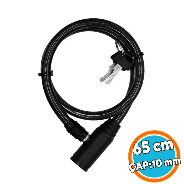Bisiklet Kilidi 65 cm Çelik Halat Zincir Kilit Çap 10 mm Ø  Hırsız Önleme Güvenlik 1 Adet