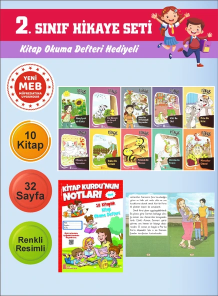 2.Sınıflar İçin Okumayı Sevdiren 10 lu Hikaye Seti 13 (Kitap Okuma Defteri Hediyeli) ürün görseli 1