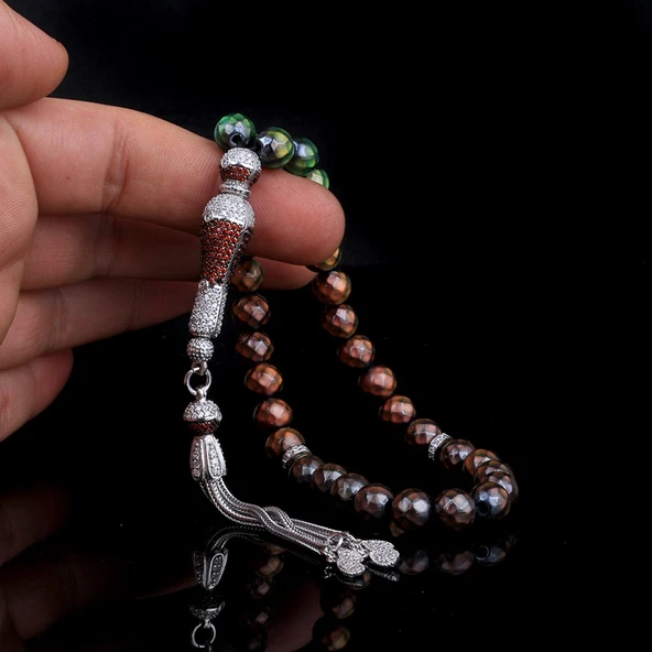 ZİRKON TAŞ GÜMÜŞ SET RENK DEĞİŞTİREN HİS TAŞI TESBİH - Resim 2