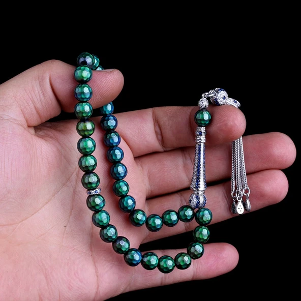 ZİRKON TAŞ GÜMÜŞ PÜSKÜLLÜ RENK DEĞİŞTİREN HİS TAŞI TESBİH - Resim 3