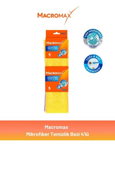 Macromax Mikrofiber Açık Temizlik Bezi 4'lü