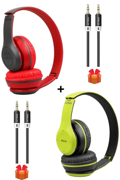 POLYGOLD 2 Adet P47 Wıreless 5.0+edr Bluetooth Kablosuz Kulaklık Kırmızı+ Yeşil 2 Adet P47