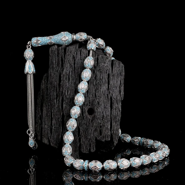 TURKUAZ MİKRO ZİRKON TAŞLI 925 AYAR GÜMÜŞ TESBİH ürün görseli