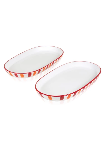The Mia Joy Oval Servis 2li Set Kırmızı 17x30x4 cm