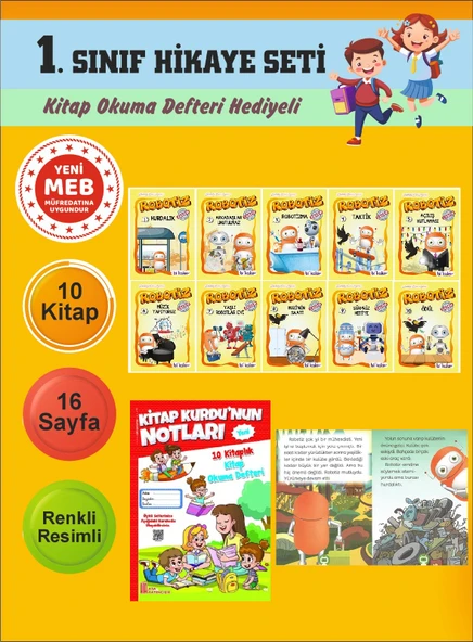 1.Sınıflar İçin Okumayı Sevdiren 10 lu Hikaye Seti 11 (Kitap Okuma Defteri Hediyeli) ürün görseli 1