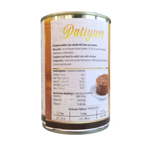 Patiyum Tavuklu 400 Gr Yetişkin Konserve Kedi Maması 6 Adet - 3