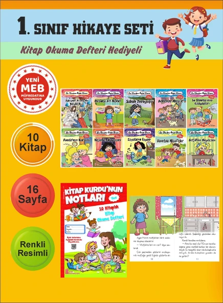 1.Sınıflar İçin Okumayı Sevdiren 10 lu Hikaye Seti 12 (Kitap Okuma Defteri Hediyeli) ürün görseli 1