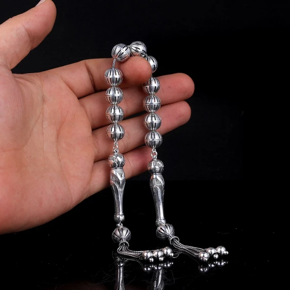 Tamamı 925 Ayar Gümüş Zaza Model Tesbih - Resim 2