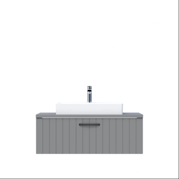 D10 Next Lavabo Dolabı Tezgah Üstü 1 Çekmeceli 100 cm Gri Lake - 1