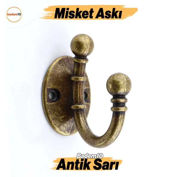 Misket Askı Antik Sarı Vestiyer Dolap Askılık Askılığı Duvar Banyo Mutfak Elbise Çanta Askısı