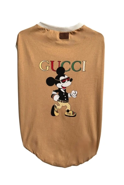 Orta ve Büyük Irk Mickey Mouse Desenli Sütlü Kahve Kedi Köpek Kıyafeti Elbisesi 6XL/Beden 3