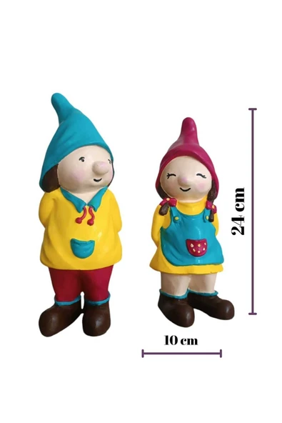 2'li Set Dekoratif Bahçe Ve Balkon Cüceleri Farklı Renklerde Seramik Tozu El Boyaması (24X10 CM) - 5