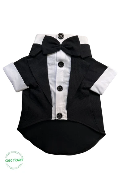Siyah Papyonlu Smokin Damatlık Kedi ve Köpek Elbisesi Kıyafeti Takım Elbise XXLarge/XXL/Beden 5 - 6