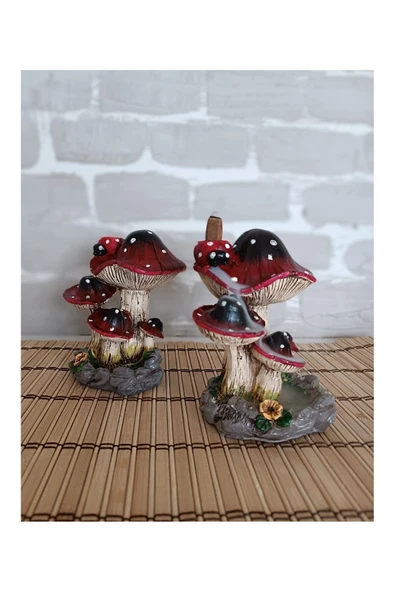 Uğur Böcekli Mantar Tütsülük El Boyaması 13 x 11 cm Seramik Tozundan Kaliteli Dekoratif - 5