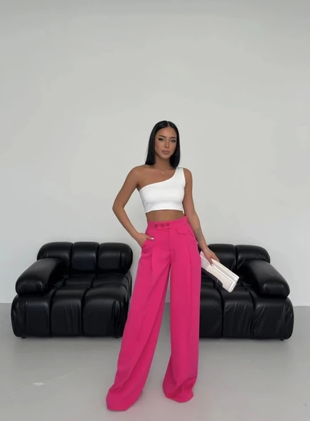 Üç Düğme Detayli Palazzo Pantolon