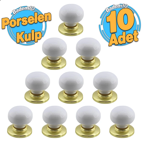 Tere Porselen Gold & Altın Beyaz Düğme Mobilya Mutfak Çekmece Dolap Dolabı Kulpu Kulbu Kulpları
