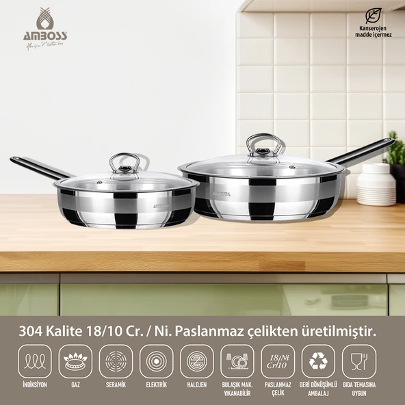 Sofia 4 Parça Kapaklı Paslanmaz Çelik Tava Seti