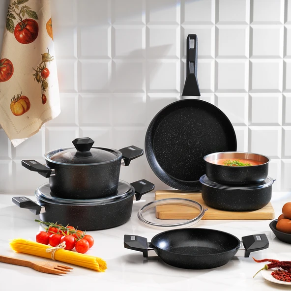 Schafer Rock Stone Tencere Seti 10 Parça-Siyah