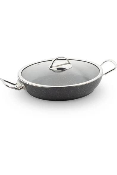 Lines Menemen Aşkı Cam Kapaklı Siyah Granit Tava 28 Cm - 2