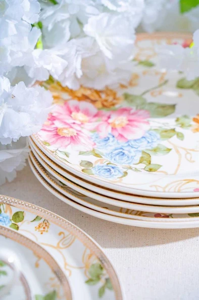 Acar Freya 6 Kişilik 19 Parça Porselen Pasta-İkram Seti NCY-07078 - 5