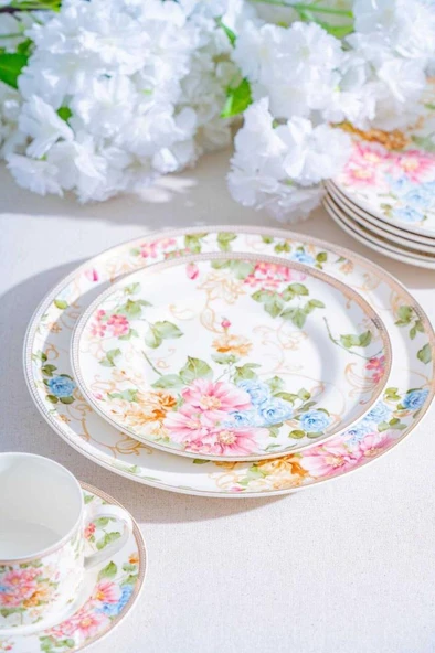 Acar Freya 6 Kişilik 19 Parça Porselen Pasta-İkram Seti NCY-07078 - 2