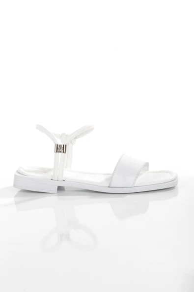 MİA028-3011 Hakiki Deri Kadın Günlük Konforlu BEYAZ Tatil Sandalet - Resim 4