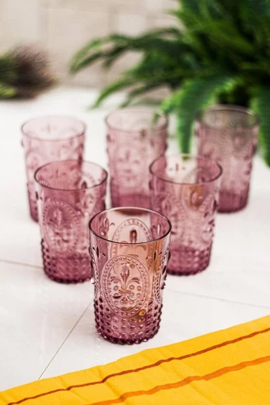 Akrilik Mürdüm 6lı Kısa Bardak & Su Meşrubat Kahve Yanı Bardağı 400 ml ( Cam Değildir )
