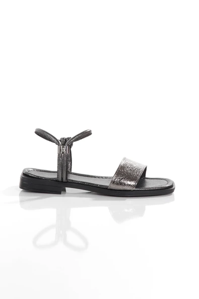 MİA028-3011 Hakiki Deri Kadın Günlük Konforlu PLATİN Tatil Sandalet - Resim 5