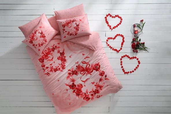 Taç Glow Parlayan Çift Kişilik Nevresim Takımı Roses Pembe