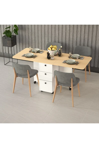 Asra Trend MDF Katlanır Mutfak Masası Akça Ağaç KM-09