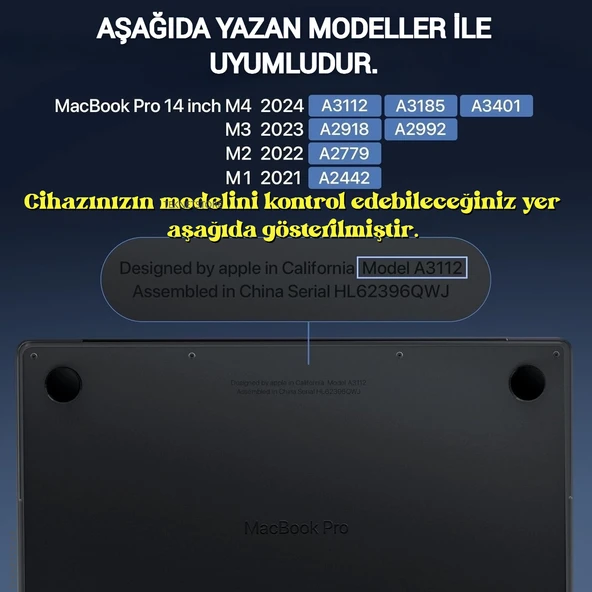 Apple Macbook Pro 14 inç M4/Pro/Max A3401 A3112 A3185 Uyumlu Şeffaf Kılıf Koruyucu Parlak Kapak  ŞEFFAF - 2