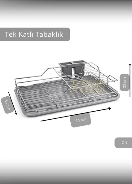 Tek Katlı Bulaşıklık Tezgah Üstü Tabaklık BPA FREE Bulaşık Sepeti Gri - Resim 2
