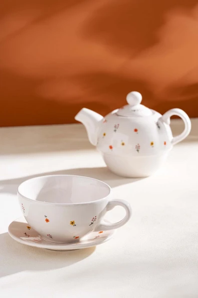 Rivaİstanbul Amore Minimal Çiçekli 4 Parça Demlik & Fincan Seti - Resim 4