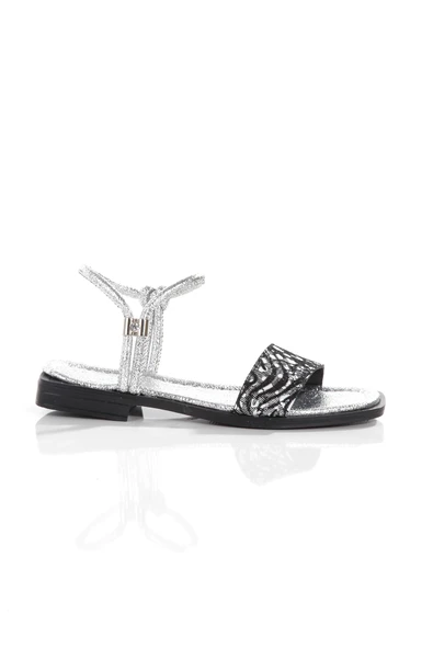 MİA028-3011 Hakiki Deri Kadın Günlük Konforlu SİYAH SİM Tatil Sandalet - Resim 5