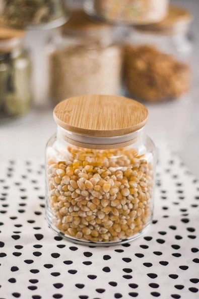 6 Lı Set Bambu Kapaklı Cam Kavanoz & Baharat Takımı & Baharatlık 500 ML ( Vakum Kapak ) - 3