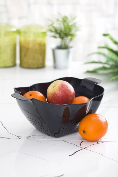 Akrilik Siyah Makarna Süzgeçi & Sebze Meyve Süzgeçi Siyah (32 * 23 Cm) - 2