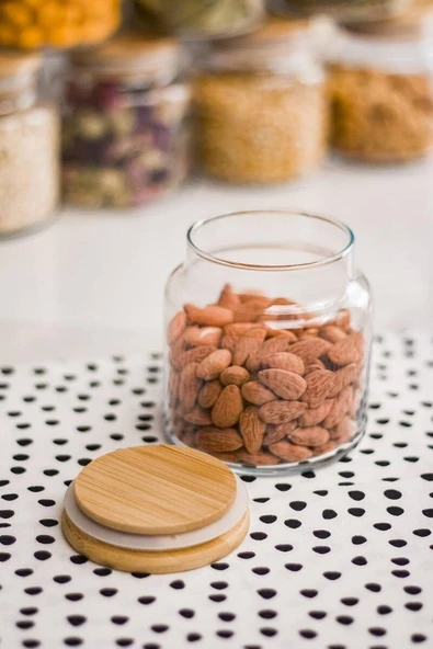 6 Lı Set Bambu Kapaklı Cam Kavanoz & Baharat Takımı & Baharatlık 500 ML ( Vakum Kapak ) - 4