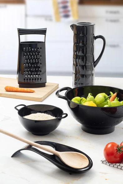 Akrilik Siyah 5 Parça Sürahi & Rende & Süzgeç & Mini Süzgeç & Kaşıklık & Mutfak Çeyiz Seti - 4