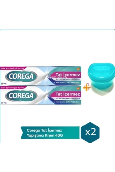 Corega  Tat Içermez Diş Protez Yapıştırıcı Krem 40 gr X 2 Adet Protez Diş Saklama Kutusu