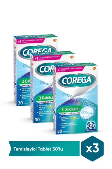 Corega  Protez Temizleyici Naneli 30 Tablet 3'lü Paket