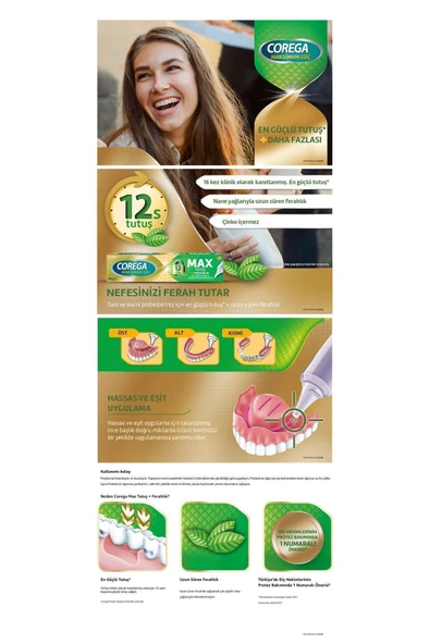 Corega  Max Tutuş & Ferahlık Diş Protezi Yapıştırıcı Krem 40g X 5 Adet - 8