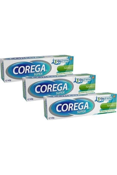 Corega  Super Protez Yapıştırıcı Naneli Krem 40gr X 3adet