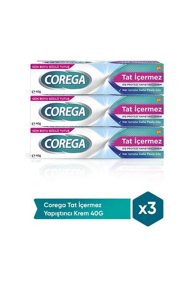 Corega  3 ADET Corega Super Protez Yapıştırıcı Tat İçermez Krem 40 gr + Protez Kabı Hediye - 2