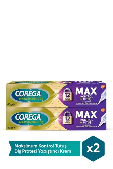 Corega  Maksimum Kontrol Protez Yapıştırıcı Krem 40gr 2'li Paket