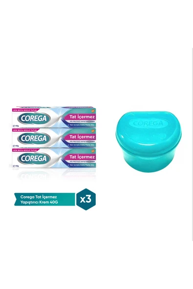 Corega  3 ADET Corega Super Protez Yapıştırıcı Tat İçermez Krem 40 gr + Protez Kabı Hediye