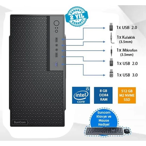 SUNCOM FORCE SC3-137 CORE i5 7500-8GB RAM-512GB SSD-FDOS ürün görseli