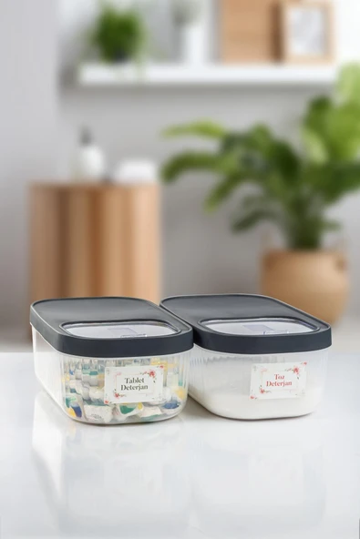 2Li 5 LT Multibox Kayar Kapaklı Saklama Kabı & Erzak Kabı & Toz Ve Tablet Deterjan Kutusu ( ETİKET H - 2
