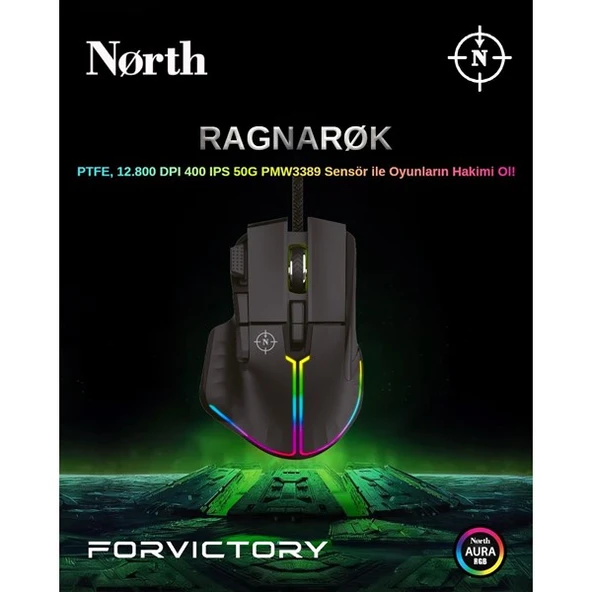 NORTH Ragnarok USB 12800dpi Gaming Siyah Mouse RGB - 4