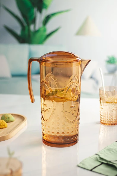 Akrilik Bal Sürahi 2,3 lt Ve 6lı Su Meşrubat Kahve Yanı Bardağı 400 ml Seti ( Cam Değildir ) - 4